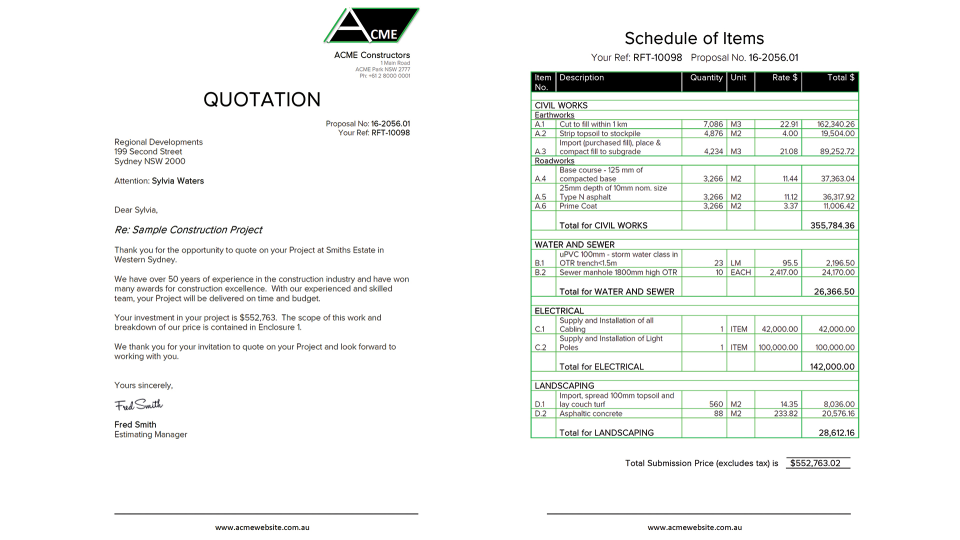 screenshot of Benchmark Estimating Software